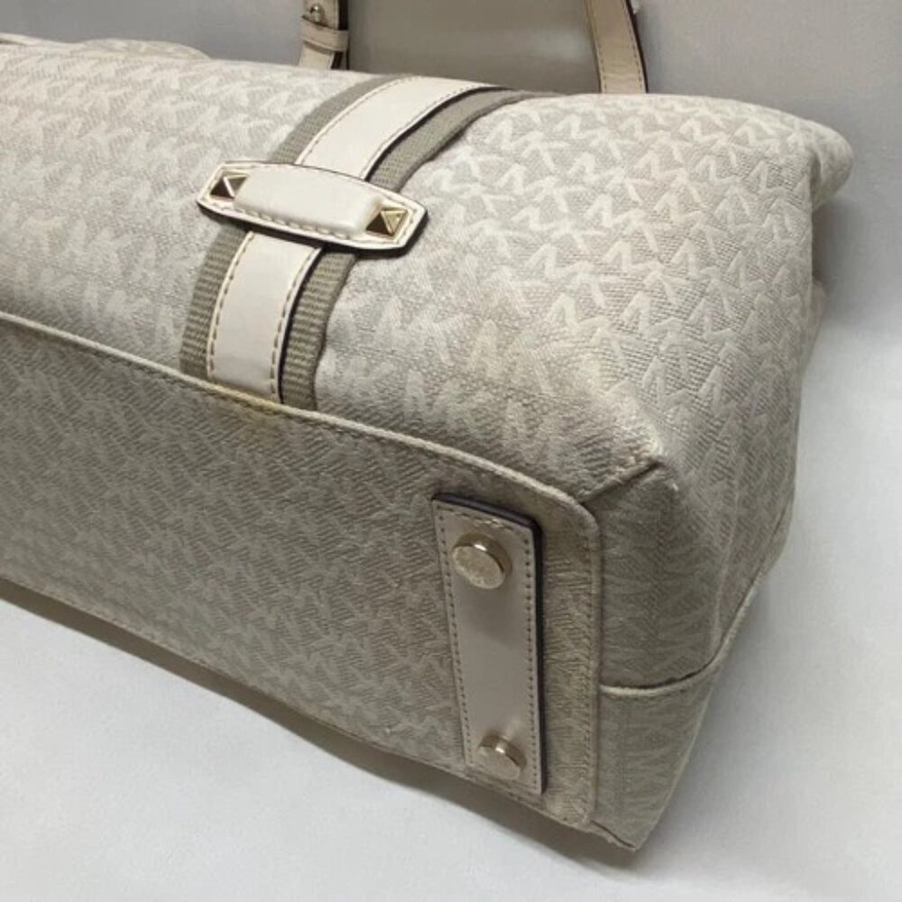 Michael Kors Griffin Large Logo Tote Natural Jacqard Canvas Leather Trim GUC - Picture 9 of 16